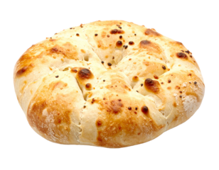 A single round piece of bread, isolated on a white background, flatbread.