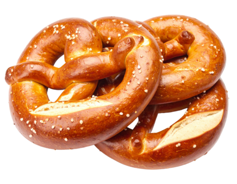 A stack of pretzels, isolated on a white background.