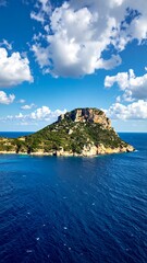 Naklejka premium Island peak, blue water, sunny sky