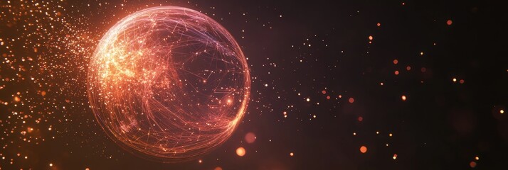 Cosmic sphere glowing with vibrant energy in a dark space environment during a captivating digital display of light and movement