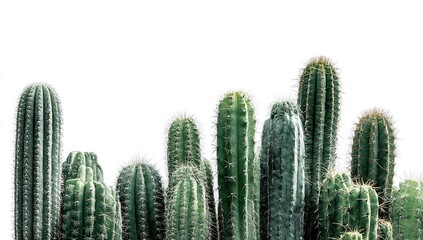 Group of green cacti against white background