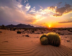 Desert sunset with cactus