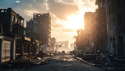 Desolate city street after a disaster
