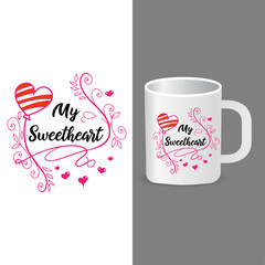 Love themed mug design featuring hearts, floral elements, and elegant typography. Ideal for Valentine’s Day, anniversaries, couple gifts, and print on demand merchandise.
