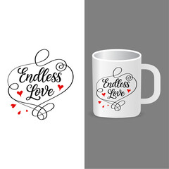 Love themed mug design featuring hearts, floral elements, and elegant typography. Ideal for Valentine’s Day, anniversaries, couple gifts, and print on demand merchandise.