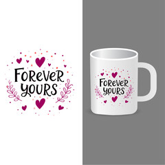 Love themed mug design featuring hearts, floral elements, and elegant typography. Ideal for Valentine’s Day, anniversaries, couple gifts, and print on demand merchandise.