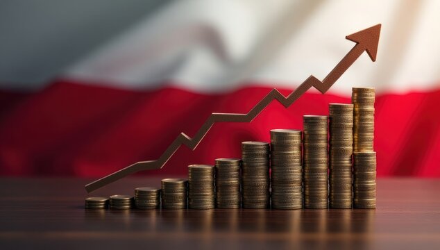 Financial Success in Poland: Rising Profits on a Flag Background. Suitable for use in presentations or articles about financial trends, business successes