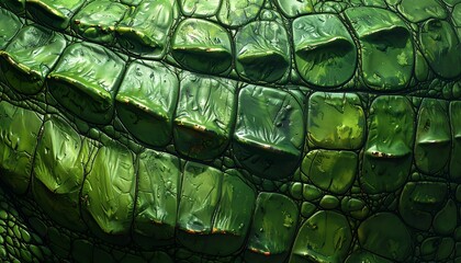 Detailed close-up of green reptile skin