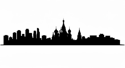Fototapeta premium Silhouette of a cityscape featuring skyscrapers and the iconic domes of saint basil's cathedral created with generative ai