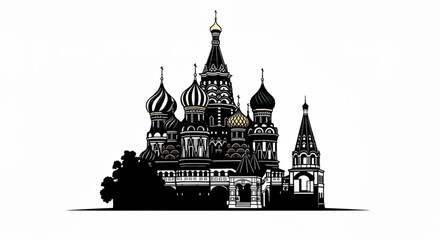 Illustration of saint basil's cathedral in moscow with intricate architectural details and dark outlines created with generative ai