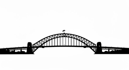 Obraz premium Silhouette of a long arch bridge with a flag on top against a white background showcasing its design created with generative ai