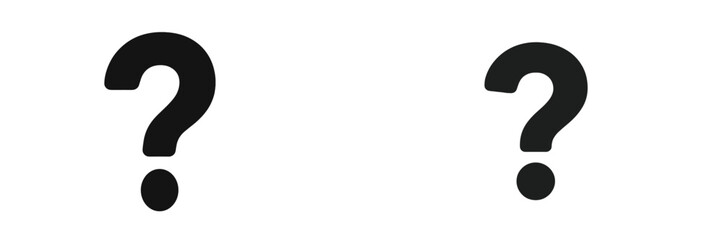 Two large question marks symbolize uncertainty or inquiry in a minimalistic design with a bold black and white contrast