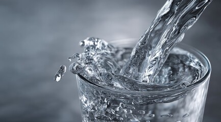 Water pouring into a glass, creating a dynamic splash