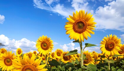 Fototapeta premium Sunny sunflower field under a blue sky