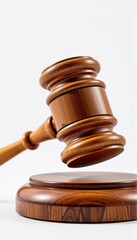 Isolated wooden gavel on white background, perfect for legal, auction, or justice themes. High-resolution image, wood, brown