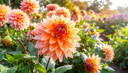 Vibrant Dahlia blossoms in a garden setting