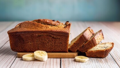 sliced banana bread loaf with visible banana pieces
