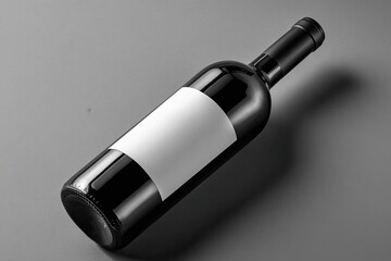 Dark wine bottle with blank label, angled shot