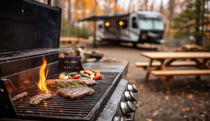 Grilling outdoors on a campsite