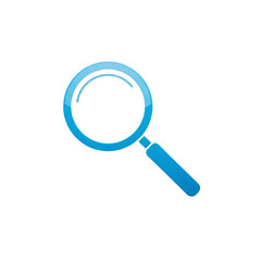Glossy blue magnifying glass icon.