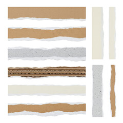 Set of ripped paper strips and cardboard textures