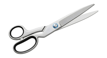 Obraz premium Isolated Sharp metal scissors with black and silver handles isolated on white background