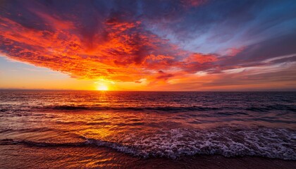 Obraz premium the vibrant orange and red hues of the sunset paint the sky and ocean in a breathtaking display of nature s light show