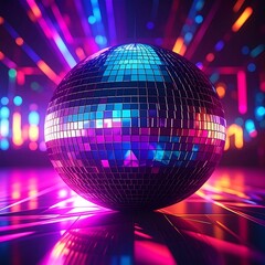 Disco ball in vibrant neon lights