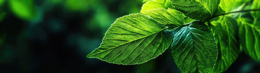 Close-up of vibrant green leaves, shallow depth of field