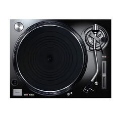 High Fidelity Black Turntable With Tonearm Platter And Controls Against A Stark Transparent Background