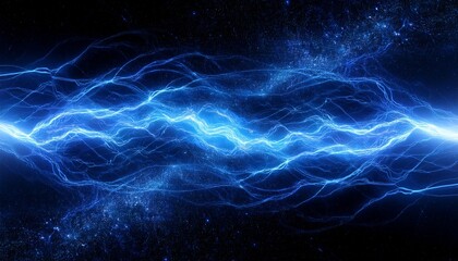 Fototapeta premium vibrant blue lightning like electric currents flowing horizontally across a dark cosmic background creating an energetic and dynamic atmosphere