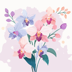 Exotische Orchideen in zarten Pastellrosa- und Lilatönen, aquarelliert, elegant und luxuriös