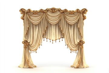 Ornate cream-colored drapes with gold embellishments