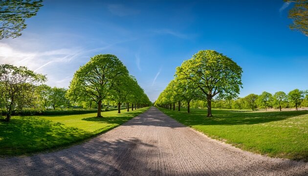 kanonvej in orestad copenhagenmlush green pathway lined with trees under a clear blue sky a serene outdoor escape perfect for travel exploration and nature imagery