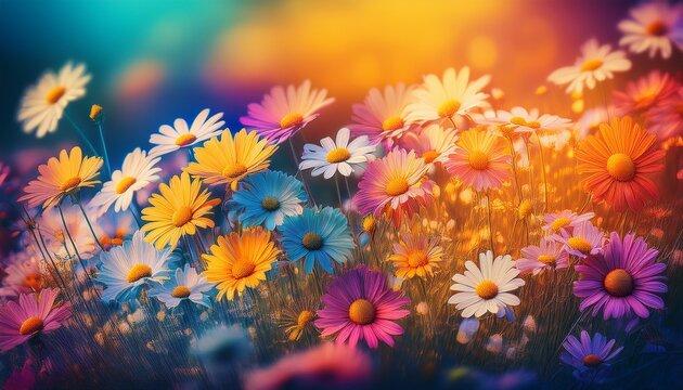 psychedlic colorful film photos of daisies