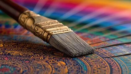 Close-up paintbrush over intricate design