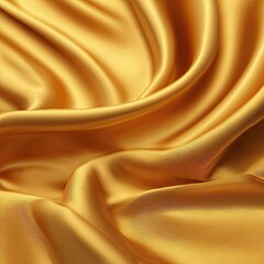 Fototapeta premium Close-up of luxurious gold silk fabric draped in swirling folds. A rich, golden hue with smooth, flowing texture