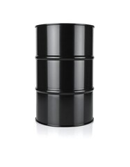 Black steel oil drum on white background