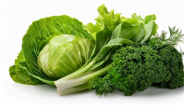 fresh green leafy vegetables isolated on transparent background