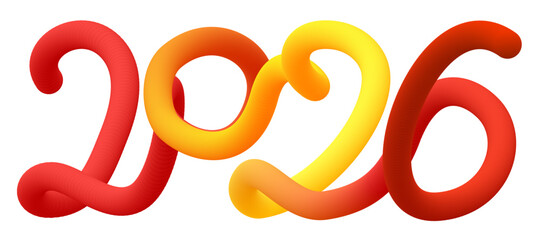 Vector illustration of 2026 in bold gradient ribbon style with vibrant red, orange, and yellow colors for modern celebration themes.