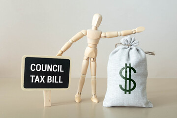 Council tax bill text on the page on the envelope. on the financial chart