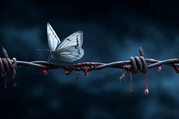 butterfly on barbed wire