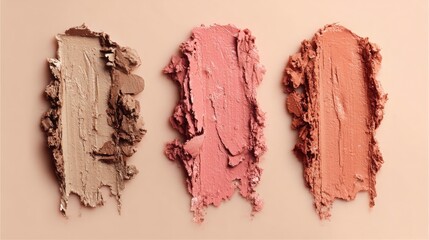 Fototapeta premium Pastel Peach Pink Orange Cream Makeup Swatches on Soft Background