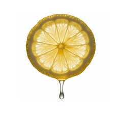 AI Generated Lemon Slice with Juice Drop on White Background