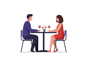 Elegant couple enjoying a romantic candlelit dinner with wine, perfect for Valentine's Day promotions or date night concepts, originally a scalable vector graphic