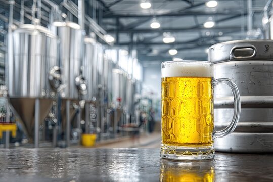 Light beer in a glass, brewery background - Powered by Adobe