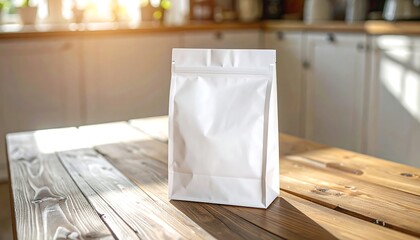 White paper bag on wooden table