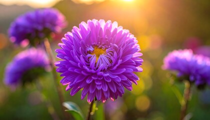 Close-up of vibrant purple flowers at sunset