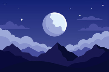 Fototapeta premium Full blue moon and stars over the mountains landscape