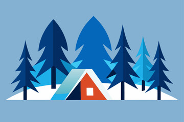 Vector illustration of a winter forest with pine trees and snowflakes, a beautiful holiday landscape scene